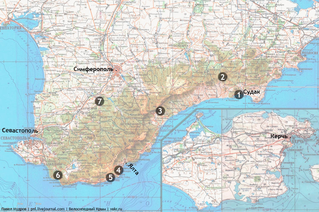Карта крым судак ялта
